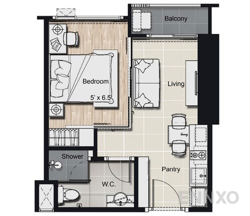 รูปแปลนห้อง 1 Bedroom ของโครงการ โกรว รัตนาธิเบศร์