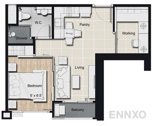 รูปแปลนห้อง 1 Bedroom Plus ของโครงการ โกรว รัตนาธิเบศร์