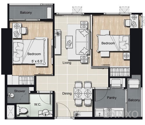 รูปแปลนห้อง 2 Bedroom ของโครงการ โกรว รัตนาธิเบศร์