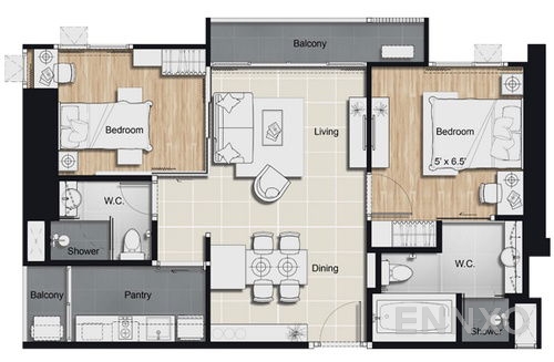 รูปแปลนห้อง 2 Bedroom Plus ของโครงการ โกรว รัตนาธิเบศร์