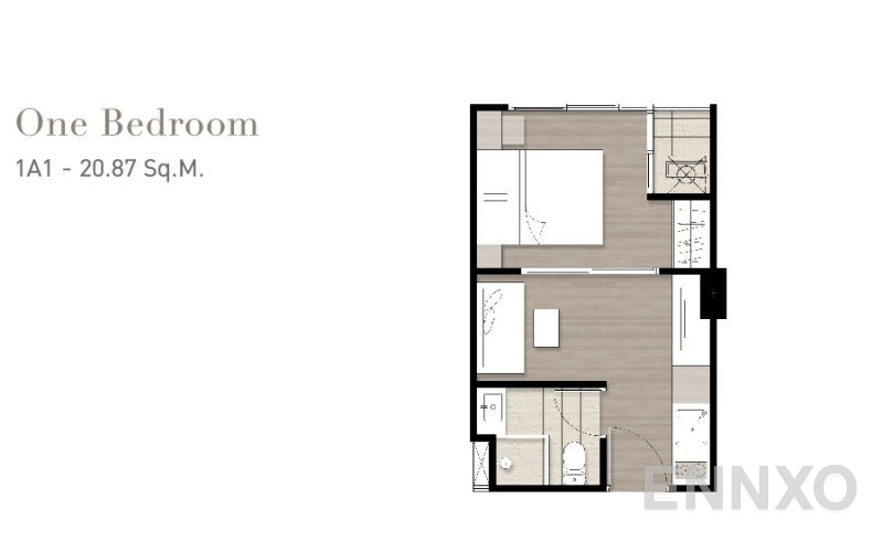 รูปแปลนห้อง 1 Bedroom ของโครงการ เอชทู กลาส และ โครม