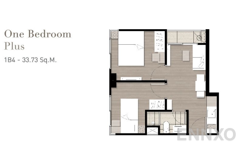 รูปแปลนห้อง 1 Bedroom Plus ของโครงการ เอชทู กลาส และ โครม