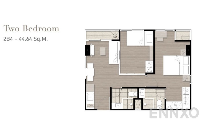 รูปแปลนห้อง 2 Bedroom ของโครงการ เอชทู กลาส และ โครม