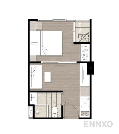 รูปแปลนห้อง 1 Bedroom ของโครงการ เอชทูคอนโดมิเนียม