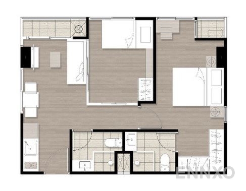 รูปแปลนห้อง 2 Bedroom ของโครงการ เอชทูคอนโดมิเนียม