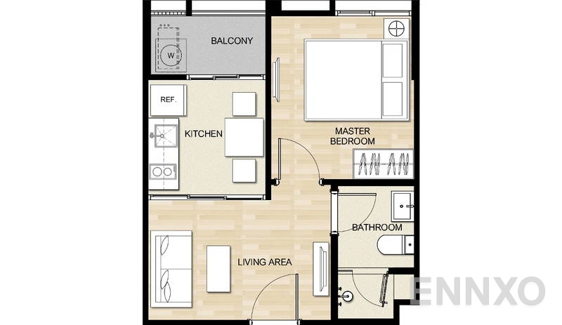รูปแปลนห้อง 1 Bedroom โครงการ Hasu Haus