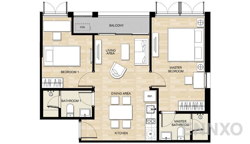 รูปแปลนห้อง 2 Bedrooms ของโครงการ Hasu Haus