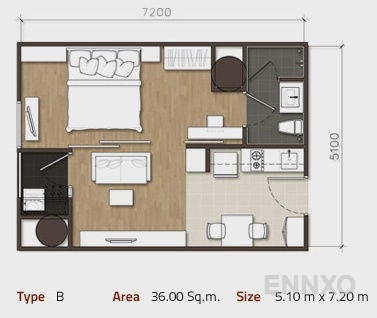รูปแปลนห้อง 1 Bedroom ของโครงการ เฮ้าส์ 23 รัชดา-ลาดพร้าว
