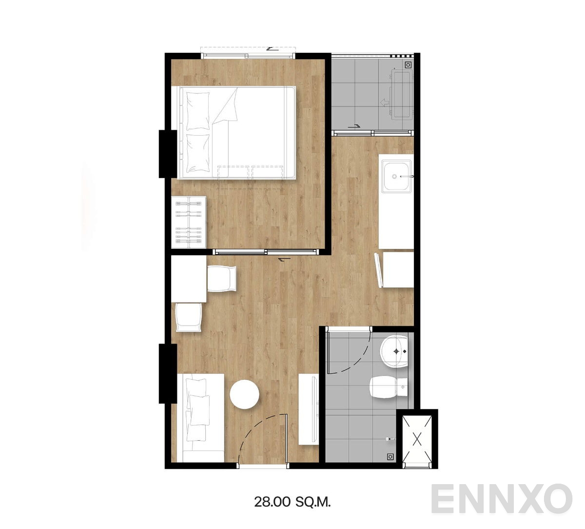 รูปแปลนห้อง 1 Bedroom ของโครงการ ไฮ ไรส์ รัชโยธิน สเตชั่น