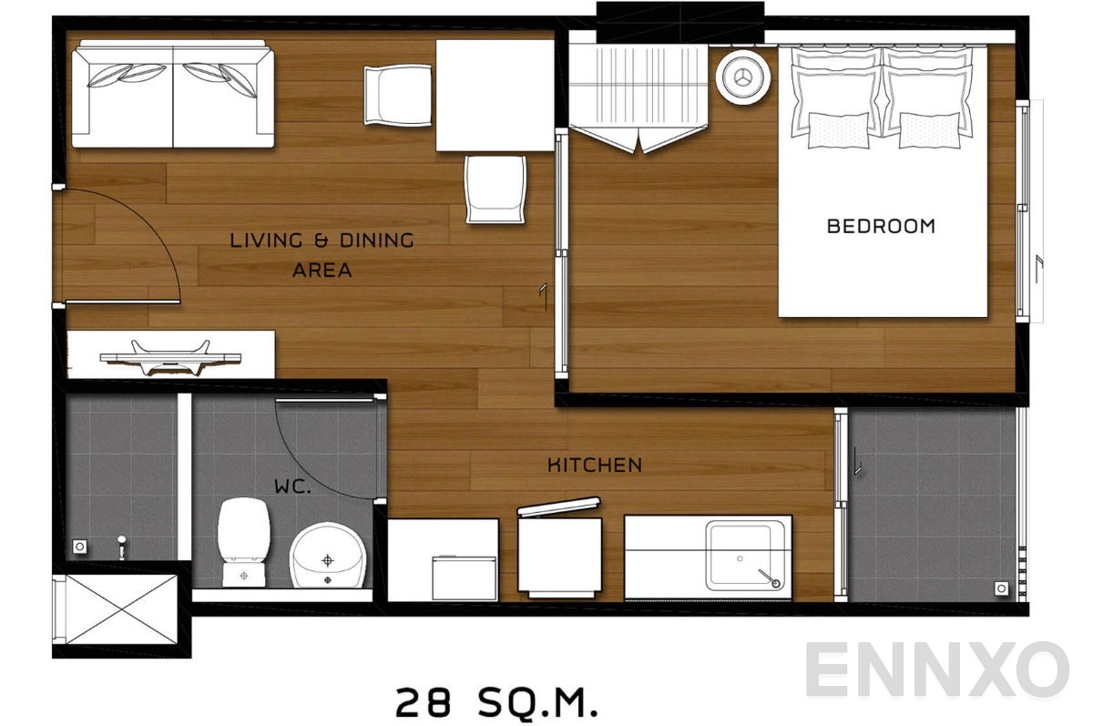 รูปแปลนห้อง 1 Bedroom ของโครงการ ไฮ ซีคอน สเตชั่น