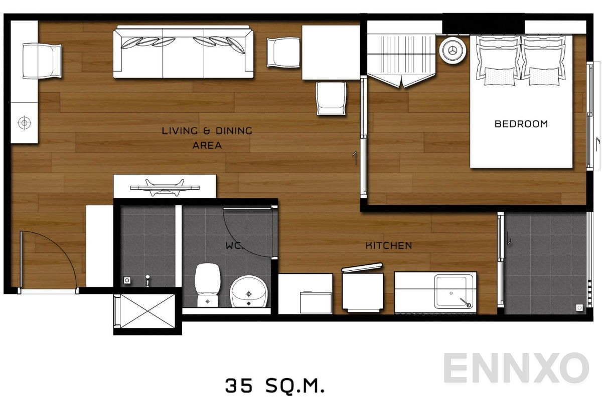 รูปแปลนห้อง 1 Bedroom ของโครงการ ไฮ ซีคอน สเตชั่น