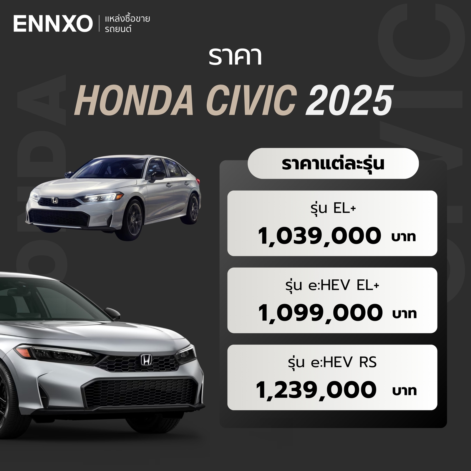 Honda Civic 2025  ราคาแต่ะละรุ่นล่าสุด