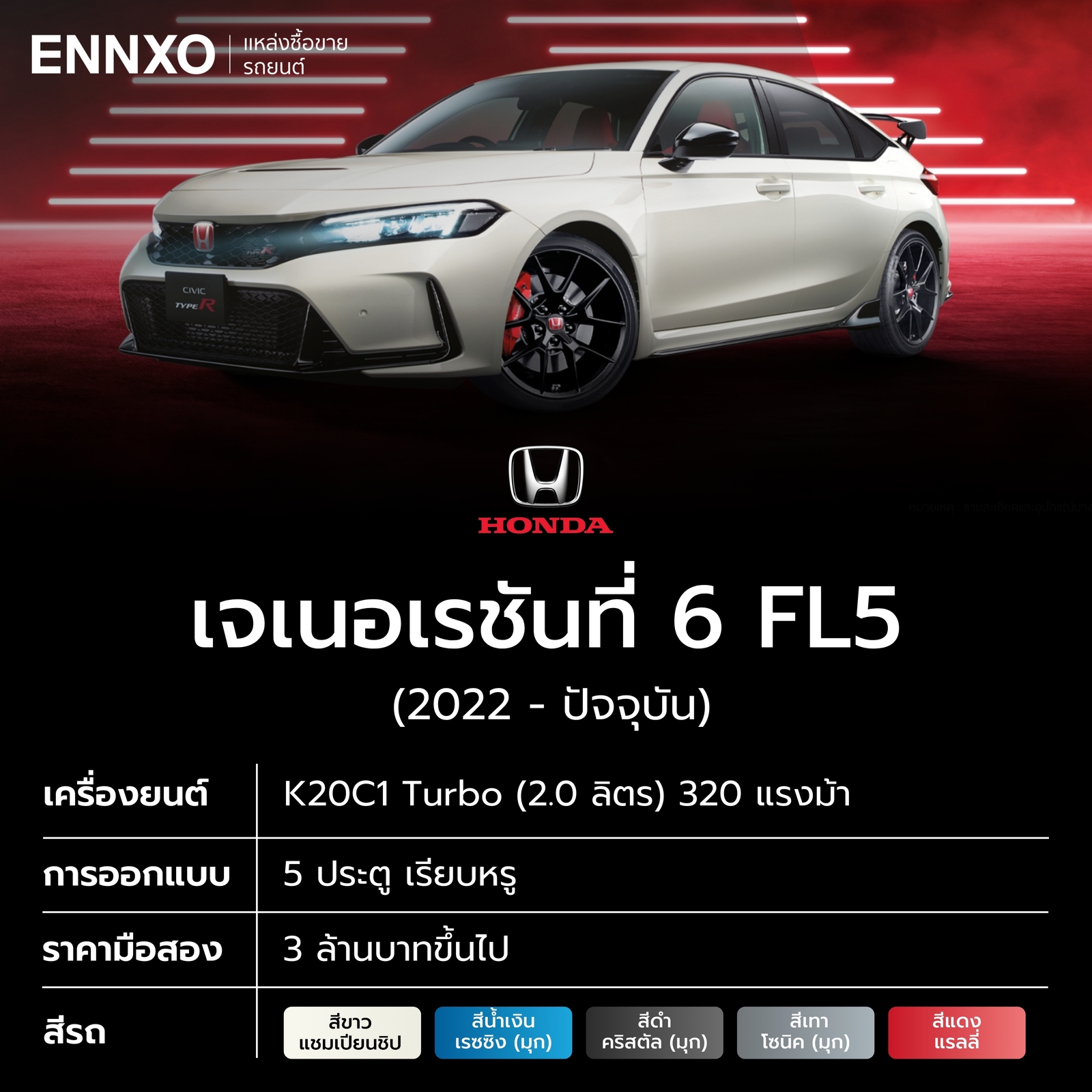 รายละเอียดของรถ Honda Civic Type R รุ่น FL5