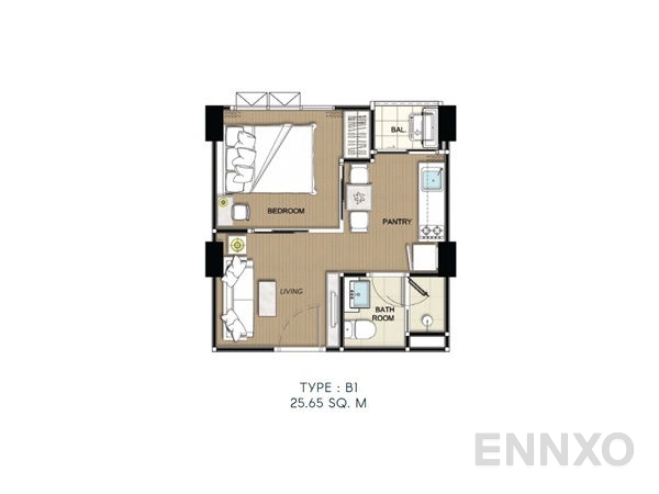 รูปแปลนห้อง 1 Bedroom ของโครงการ ฮิว สุขุมวิท