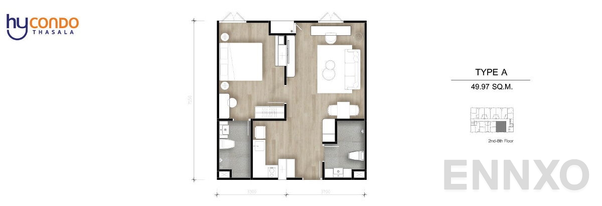 รูปแปลนห้อง Type A ของโครงการ ไฮคอนโด ท่าศาลา