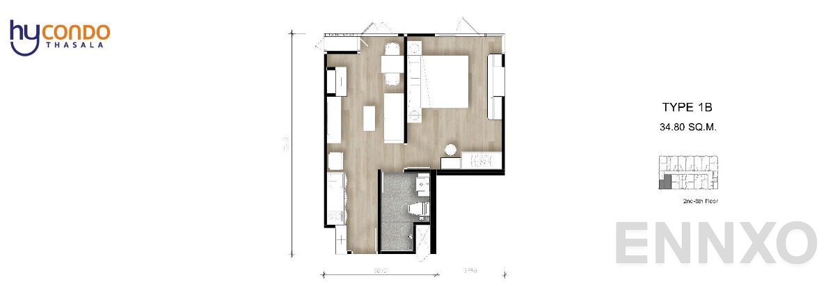 รูปแปลนห้อง Type 1B ของโครงการ ไฮคอนโด ท่าศาลา