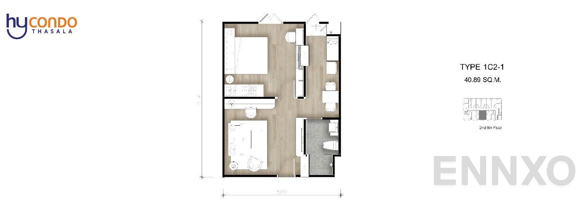 รูปแปลนห้อง Type 1C2-1 ของโครงการ ไฮคอนโด ท่าศาลา
