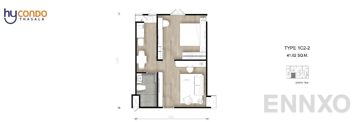 รูปแปลนห้อง Type 1C2-2 ของโครงการ ไฮคอนโด ท่าศาลา