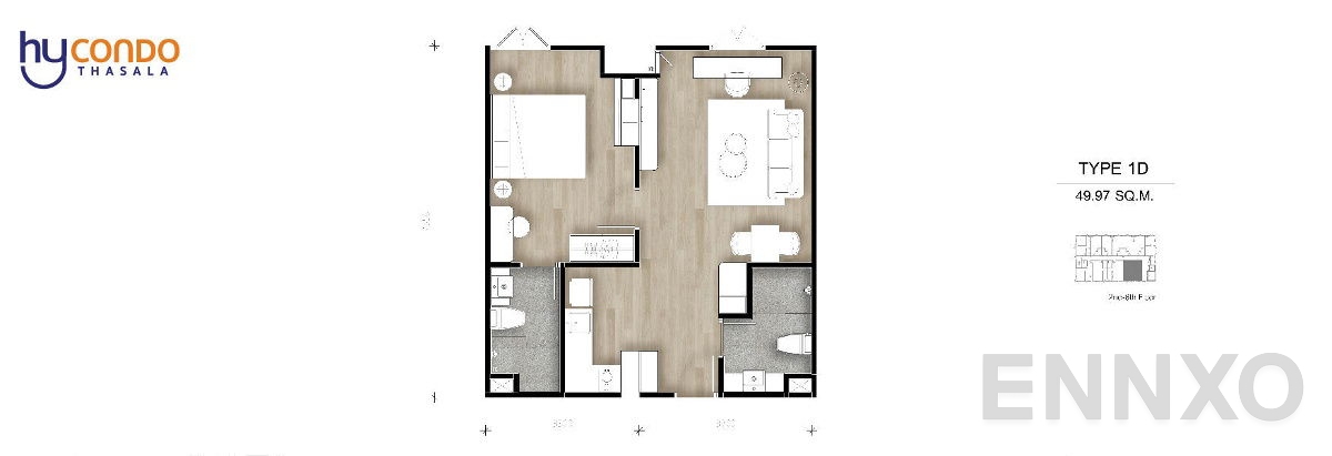 รูปแปลนห้อง Type 1D ของโครงการ ไฮคอนโด ท่าศาลา