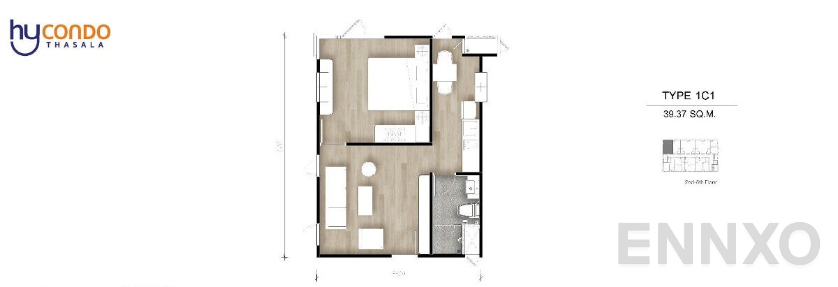 รูปแปลนห้อง Type 1C1 ของโครงการ ไฮคอนโด ท่าศาลา