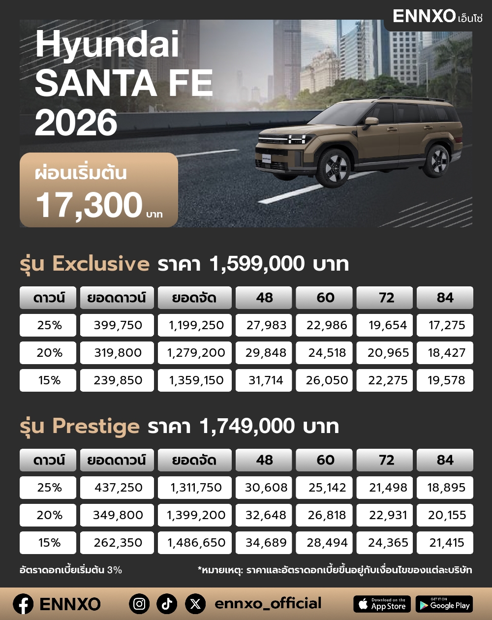 ตารางผ่อน Hyundai SANTA FE 2026