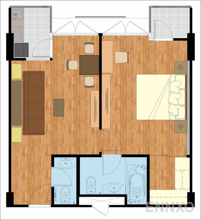 รูปแปลนห้อง 1 Bedroom ของโครงการ I - House Rama IX - Ekamai