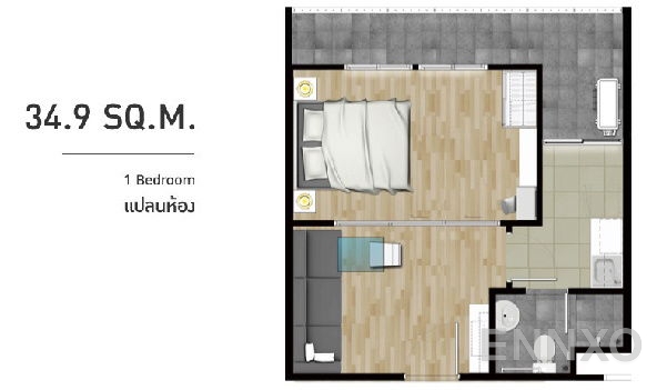 รูปแปลนห้อง 1 Bedroom ของโครงการ ไอ คอนโด ศาลายา 2 เดอะ แคมปัส