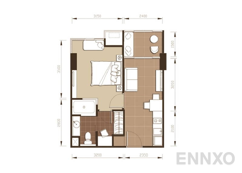 รูปแปลนห้อง 1 Bedroom ของโครงการ Ideo Mix Sukhumvit 103