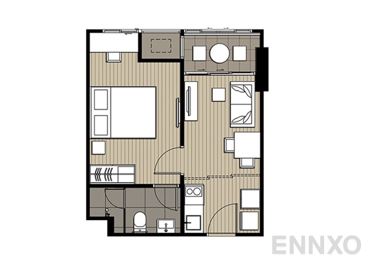 รูปแปลนห้อง 1 Bedroom  ของโครงการ ไอดีโอ โมบิ บางซื่อ แกรนด์ อินเตอร์เชนจ์