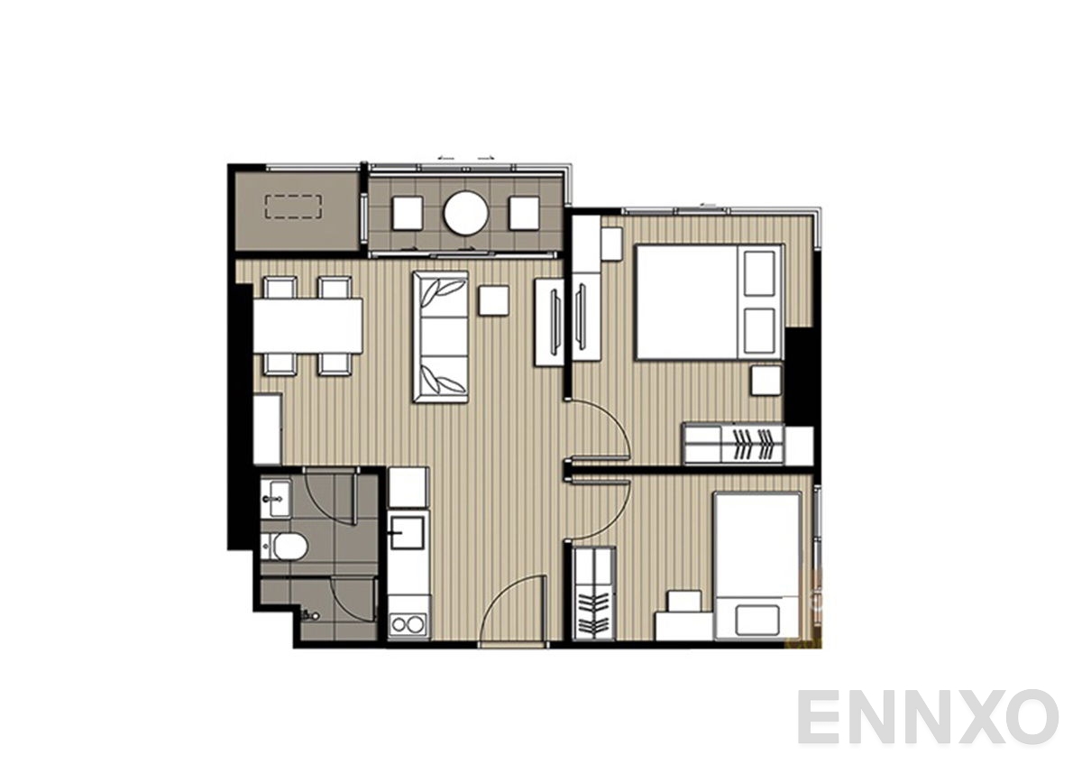 รูปแปลนห้อง 2 Bedroom ของโครงการ ไอดีโอ โมบิ บางซื่อ แกรนด์ อินเตอร์เชนจ์