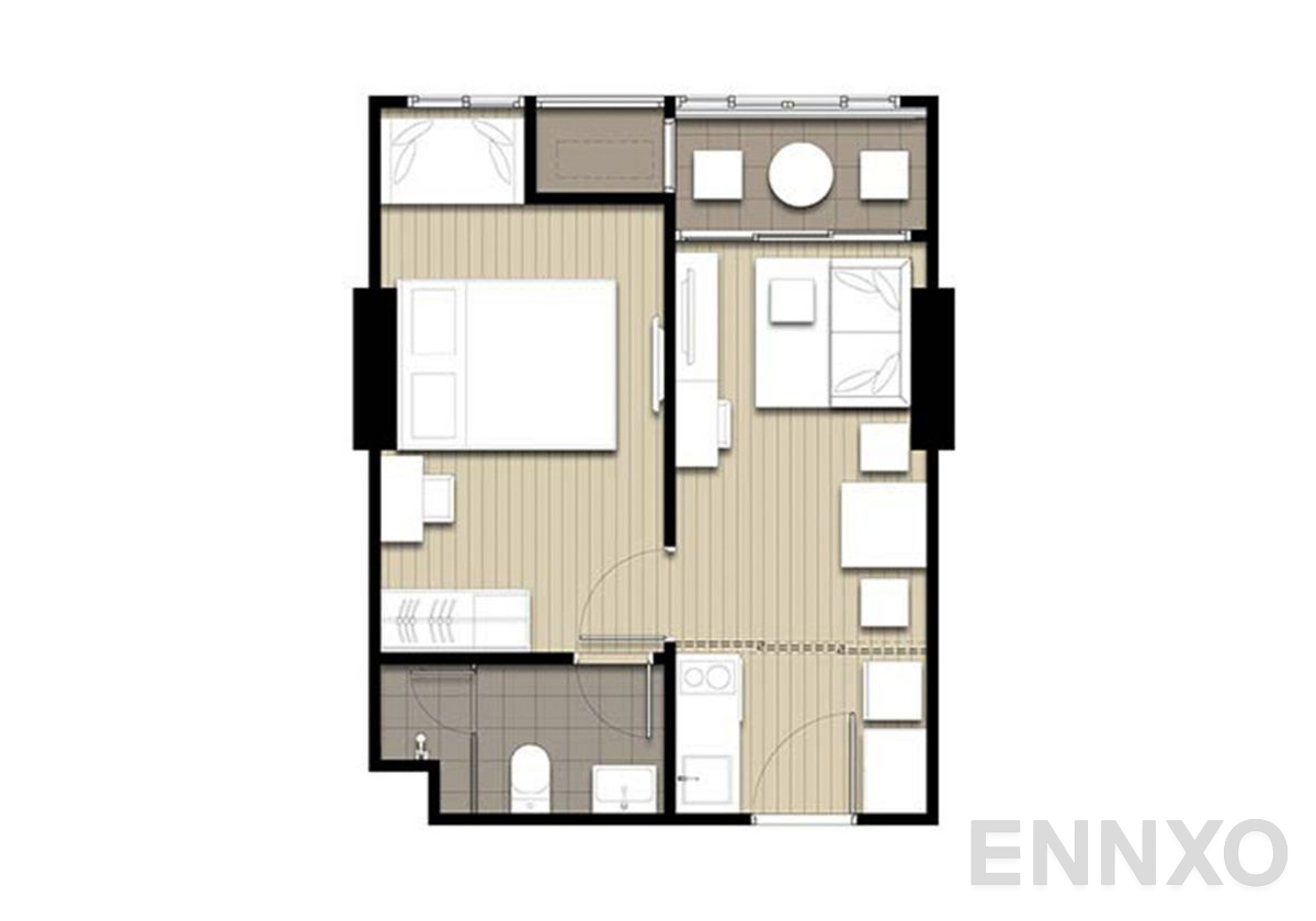 รูปแปลนห้อง 1 Bedroom ของโครงการ ไอดีโอ โมบิ จรัญ อินเตอร์เชนจ์