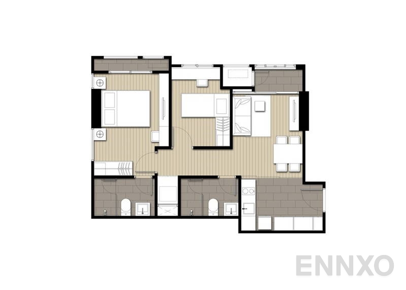 รูปแปลนห้อง 2 Bedrooms ของโครงการ ไอดีโอ โมบิ พระราม 9