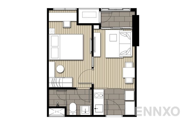 รูปแปลนห้อง 1 Bedroom ของโครงการ ไอดีโอ โมบิ สาทร