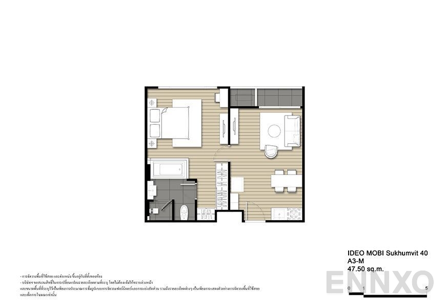 รูปแปลนห้อง A3-M ของโครงการ ไอดีโอ โมบิ สุขุมวิท 40