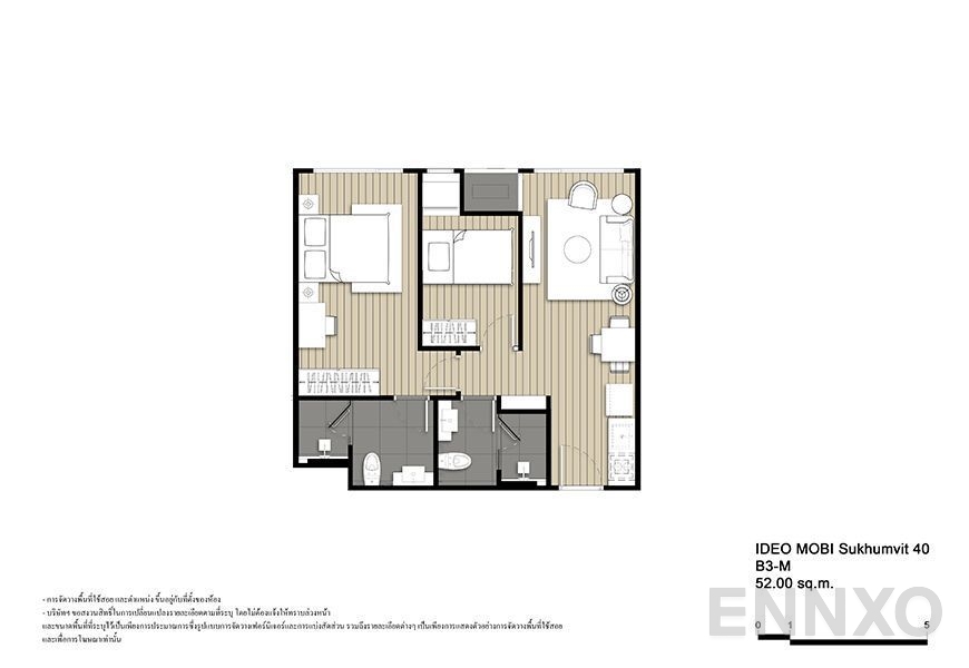 รูปแปลนห้อง B3-M ของโครงการ ไอดีโอ โมบิ สุขุมวิท 40