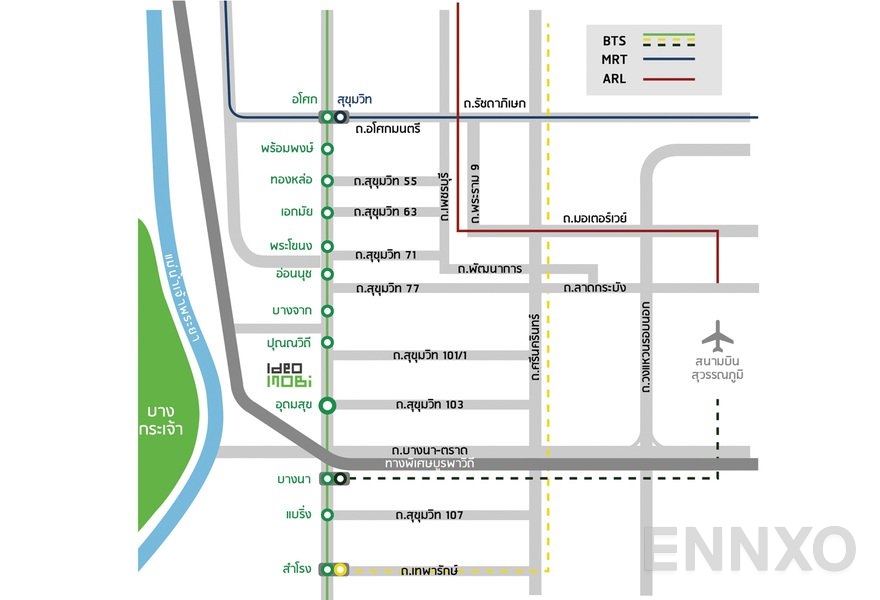 ภาพแผนที่แสดงที่ตั้งโครงการ IDEO Mobi Sukhumvit 66
(ไอดีโอ โมบิ สุขุมวิท 66) และสถานที่โดยรอบ
