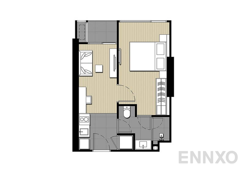 รูปแปลนห้อง 1 Bedroom ของโครงการ ไอดีโอ โมบิ สุขุมวิท 66