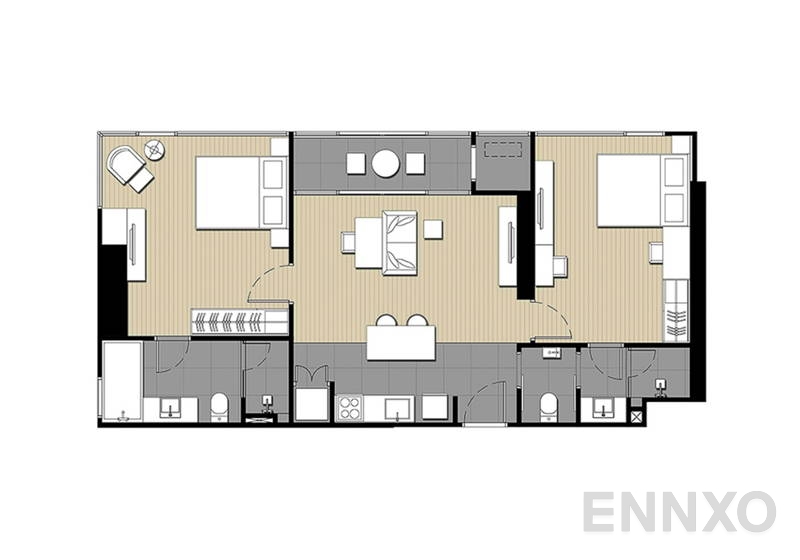 รูปแปลนห้อง 2 Bedroom ของโครงการ ไอดีโอ โมบิ สุขุมวิท 66