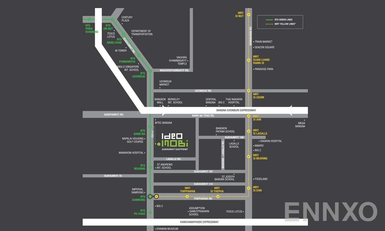 ภาพแผนที่แสดงที่ตั้งโครงการ Ideo Mobi Sukhumvit East Point
(ไอดีโอ โมบิ สุขุมวิท อีสต์พอยท์) และสถานที่โดยรอบ