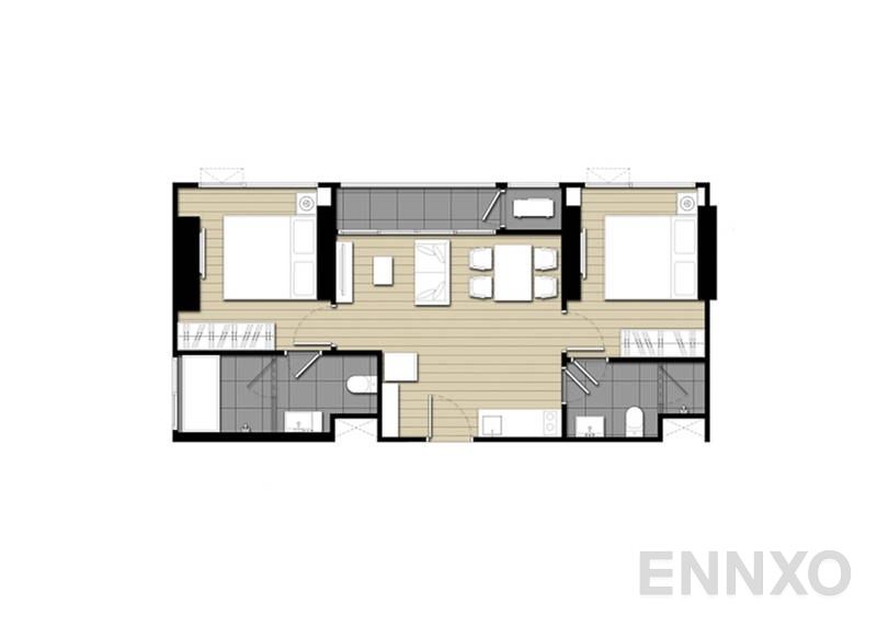 รูปแปลนห้อง 2 Bedrooms ของโครงการ ไอดีโอ โมบิ สุขุมวิท อีสต์พอยท์