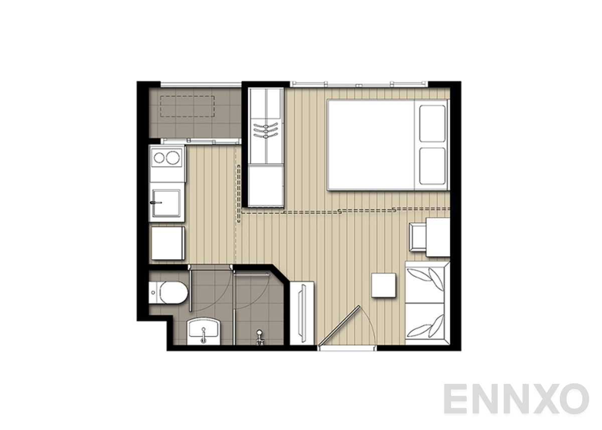 รูปแปลนห้อง 1 Bedroom ของโครงการ ไอดีโอ โมบิ สุขุมวิท อีสท์เกต