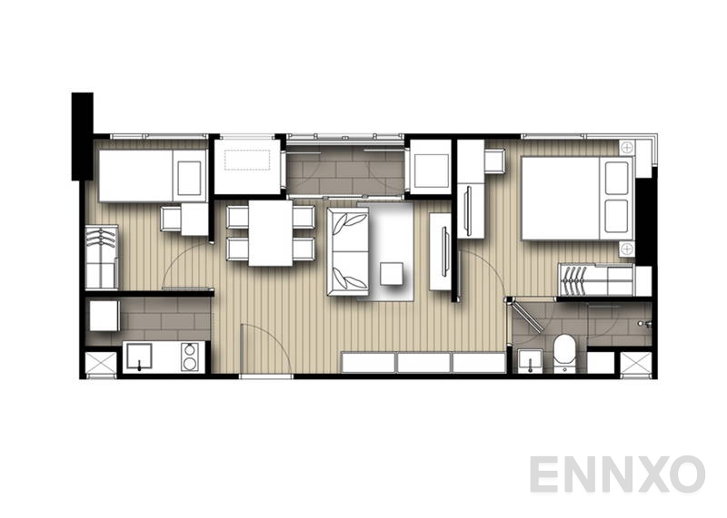 รูปแปลนห้อง 2 Bedrooms ของโครงการ Ideo Mobi Sukhumvit