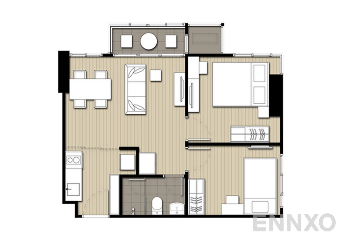 รูปแปลนห้อง 2 Bedrooms ของโครงการ Ideo Mobi Wongsawang - Interchange