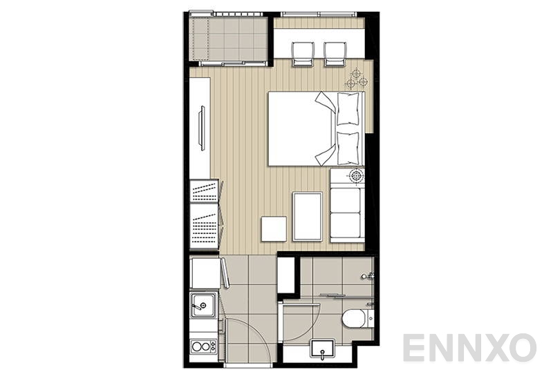 รูปแปลนห้อง Studio ของโครงการ ไอดีโอ พระราม 9-ตัดใหม่