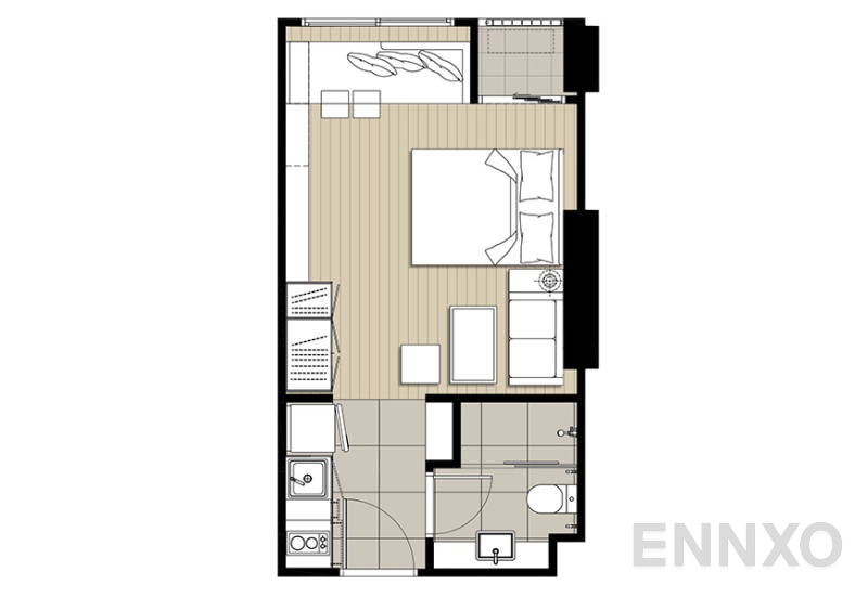 รูปแปลนห้อง Studio Hybrid ของโครงการ ไอดีโอ พระราม 9-ตัดใหม่