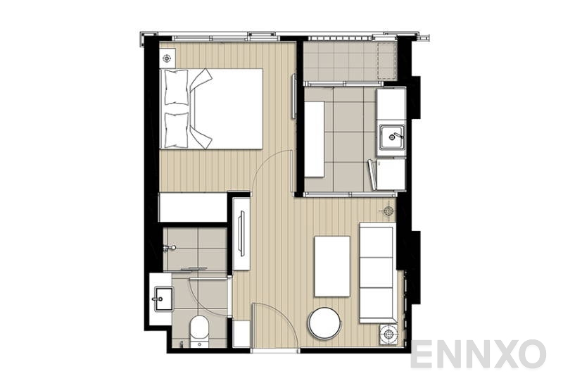 รูปแปลนห้อง 1 Bedroom ของโครงการ ไอดีโอ พระราม 9-ตัดใหม่