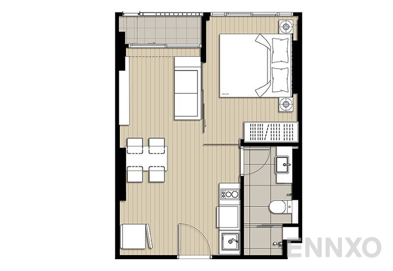 รูปแปลนห้อง 1 Bedroom Hybrid ของโครงการ ไอดีโอ พระราม 9-ตัดใหม่