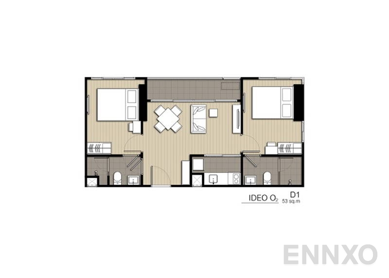 รูปแปลนห้อง 2 Bedroom ของโครงการ ไอดีโอ โอทู