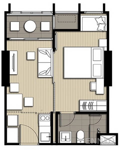 รูปแปลนห้อง 1 Bedroom ของโครงการ ไอดีโอ คิว จุฬา-สามย่าน
