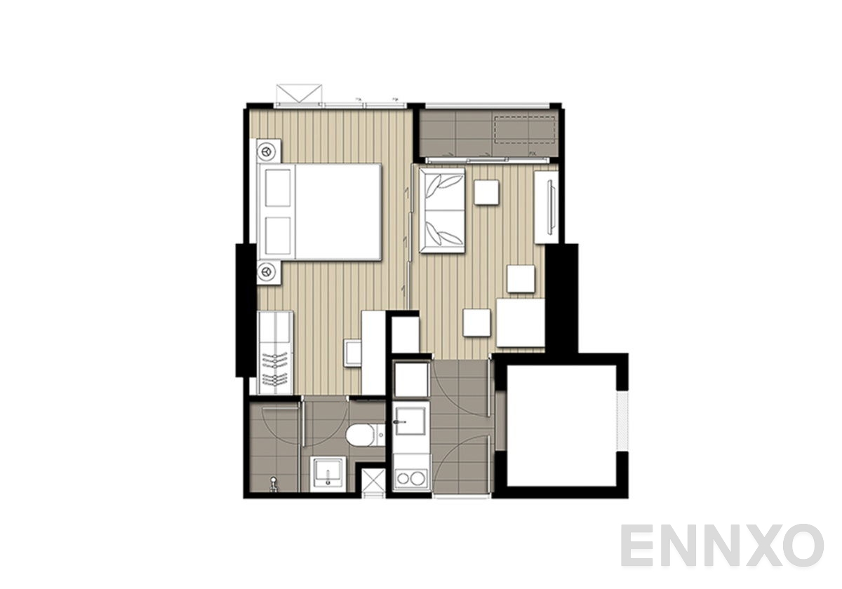 รูปแปลนห้อง 1 Bedroom ของโครงการ ไอดีโอ คิว สยาม - ราชเทวี
